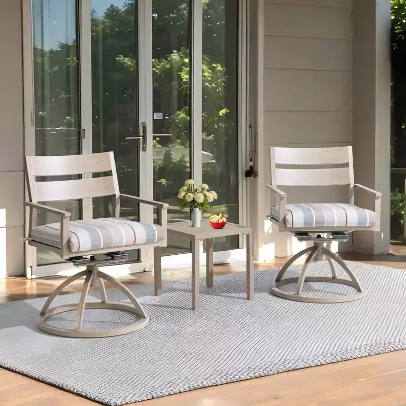 Crestlive Products Patio 2pc 360 Swivel Outdoor Dining Chairs Aluminum Frame, Wood Grain Finish with Sunbrella Cushion