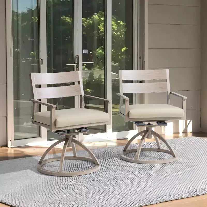 Crestlive Products Patio Set di 2 sedie da pranzo girevoli a 360° per esterni con struttura in alluminio, finitura effetto legno con cuscino Sunbrella