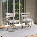 Crestlive Products Patio 2pc 360 Swivel Outdoor Dining Chairs Aluminum Frame, Wood Grain Finish with Sunbrella Cushion