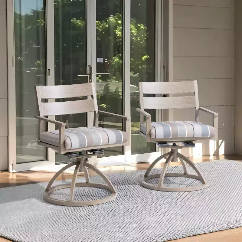 Crestlive Products Patio 2pc 360 Swivel Outdoor Dining Chairs Aluminum Frame, Wood Grain Finish with Sunbrella Cushion