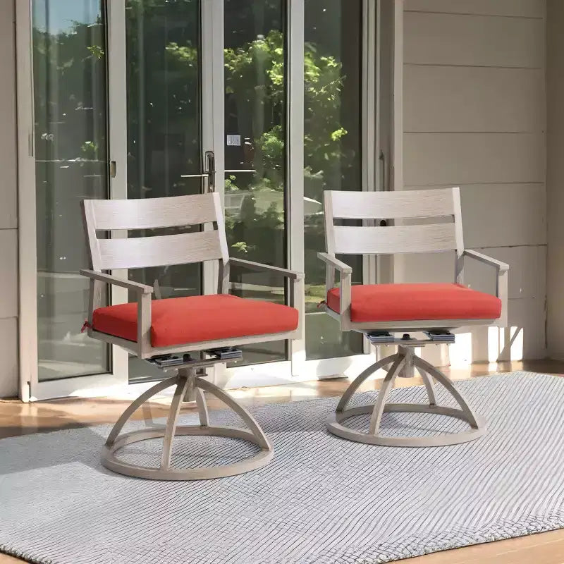 Crestlive Products Patio Set di 2 sedie da pranzo girevoli a 360° per esterni con struttura in alluminio, finitura effetto legno con cuscino Sunbrella