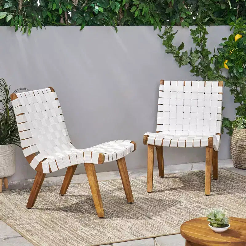 GDFStudio Ocilla Sedie Lounge da Esterno in Legno di Acacia e Corda Intrecciata (Set da 2)