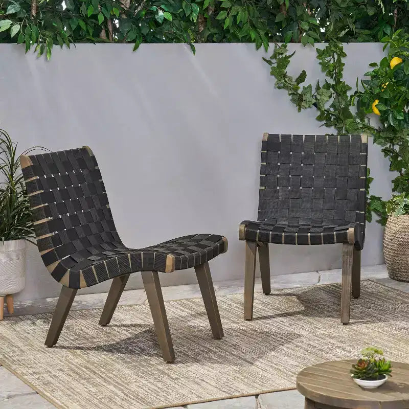 GDFStudio Ocilla Sedie Lounge da Esterno in Legno di Acacia e Corda Intrecciata (Set da 2)