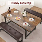 Dining Table Set for 4-6, Large Extendable Wooden Kitchen Table Set for 6, Rectangle Kitchen Table Set with 2 Upholstered Benches
