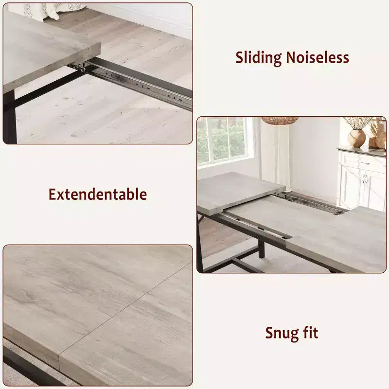 Dining Table Set for 4-6, Large Extendable Wooden Kitchen Table Set for 6, Rectangle Kitchen Table Set with 2 Upholstered Benches
