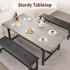 Dining Table Set for 4-6, Large Extendable Wooden Kitchen Table Set for 6, Rectangle Kitchen Table Set with 2 Upholstered Benches