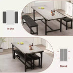 Dining Table Set for 4-6, Large Extendable Wooden Kitchen Table Set for 6, Rectangle Kitchen Table Set with 2 Upholstered Benches