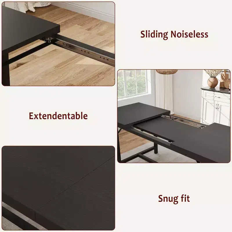 Dining Table Set for 4-6, Large Extendable Wooden Kitchen Table Set for 6, Rectangle Kitchen Table Set with 2 Upholstered Benches