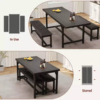 Dining Table Set for 4-6, Large Extendable Wooden Kitchen Table Set for 6, Rectangle Kitchen Table Set with 2 Upholstered Benches