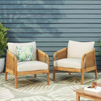Christopher Knight Home Allerton Outdoor Acacia Wood and Wicker Club Chair with Cushions, Teak and Beige