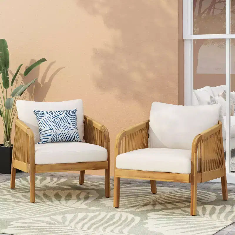 Christopher Knight Home Allerton Outdoor Acacia Wood and Wicker Club Chair with Cushions, Teak and Beige