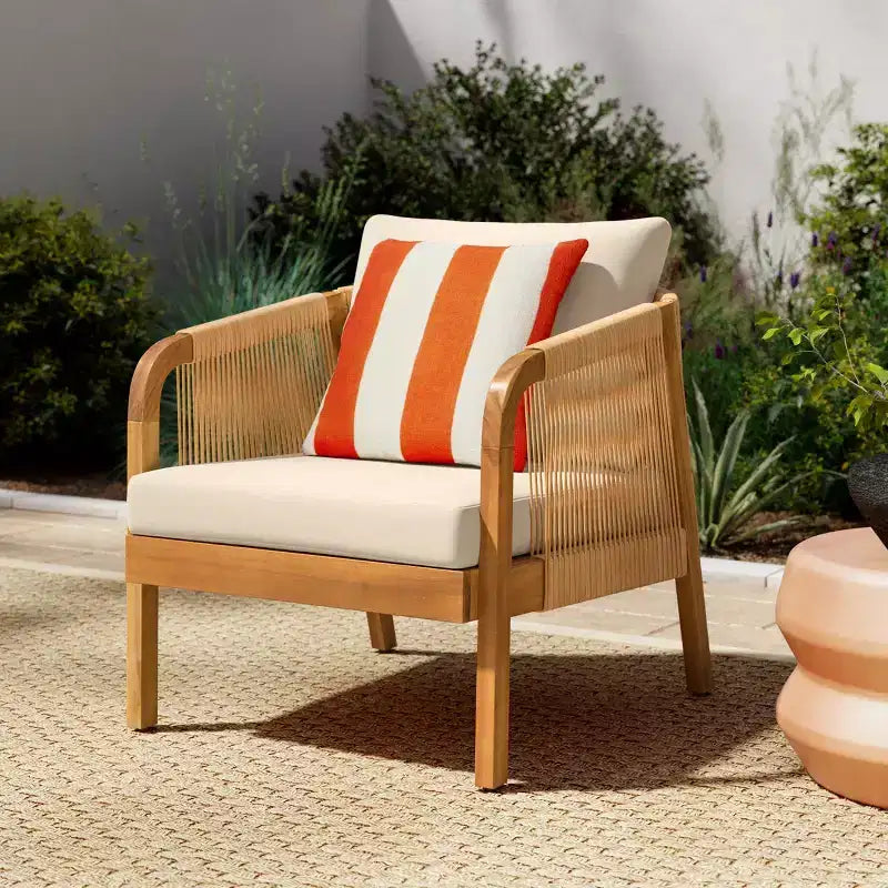 Christopher Knight Home Allerton Outdoor Acacia Wood and Wicker Club Chair with Cushions, Teak and Beige