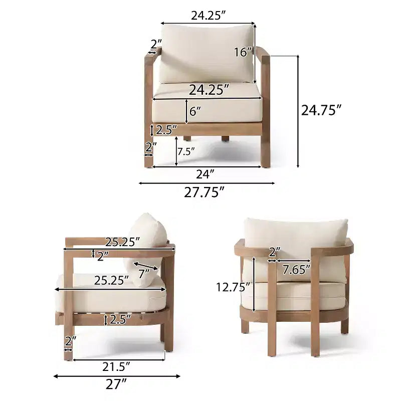 Christopher Knight Home Aston Outdoor Acacia Wood Club Chair with Cushions, Weathered Brown and Beige