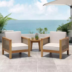 GDFStudio Allegra Outdoor Acacia Wood and Wicker Club Chair with Cushion