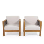GDFStudio Allegra Outdoor Acacia Wood and Wicker Club Chair with Cushion