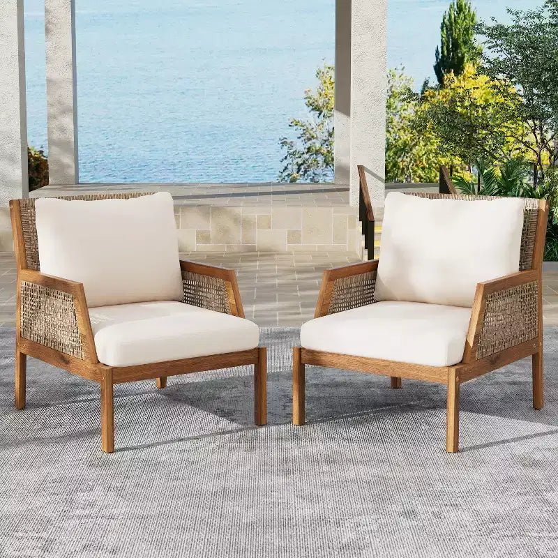 Christopher Knight Home Grania Poltrona Club da Giardino in Rattan e Legno di Acacia con Cuscino, Marrone/Crema