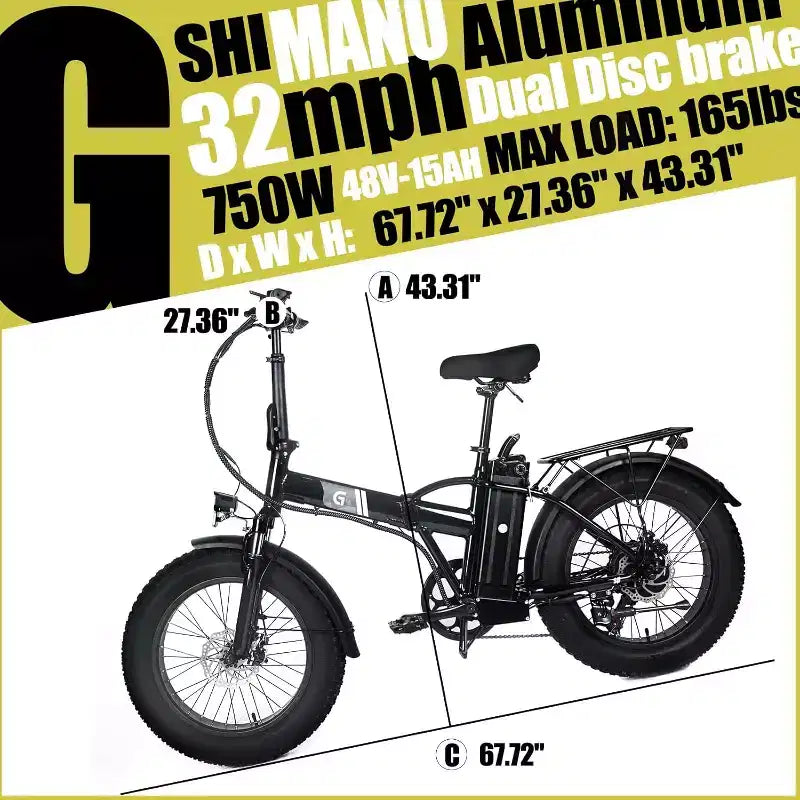 Electric Bike for Adults,20 x 4.0 Fat Tire Folding Ebike,48V Removable Battery and 7-Speed Gears Ideal for Commuting