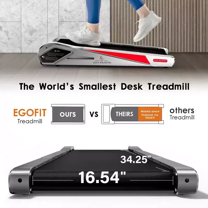 Tapis Roulant EGOFIT Walker Pro M1 - Grigio Freddo, Sottoscrivania, Inclinazione 5%, Display LCD