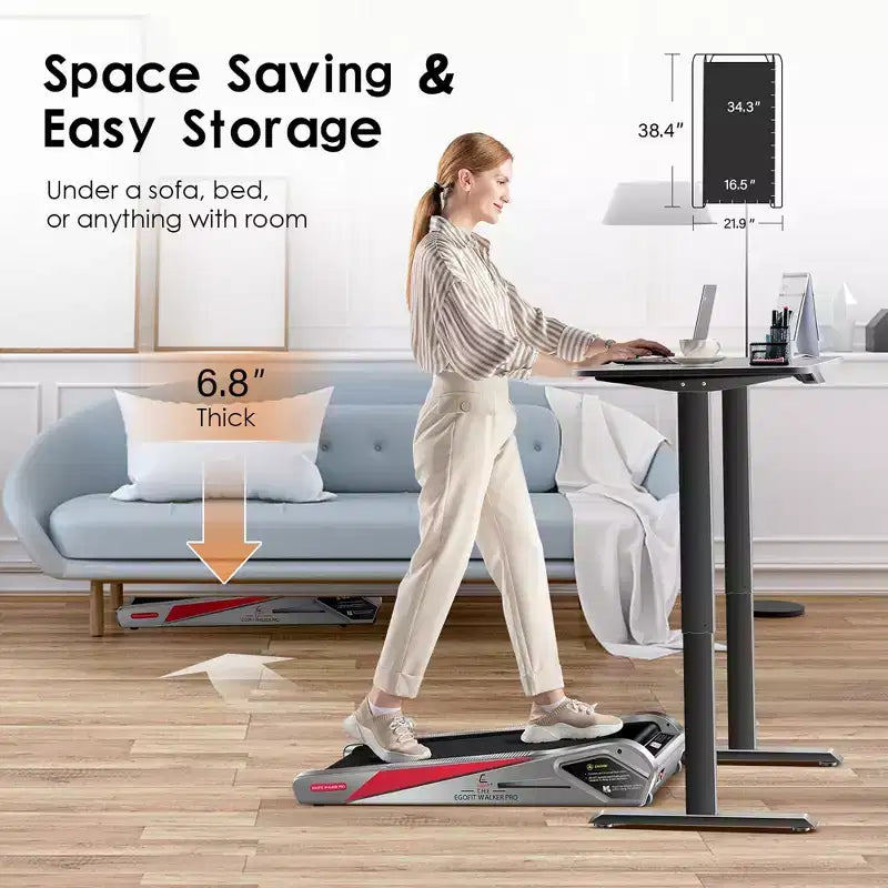 Tapis Roulant EGOFIT Walker Pro M1 - Grigio Freddo, Sottoscrivania, Inclinazione 5%, Display LCD
