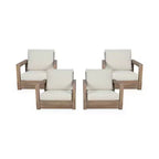 Christopher Knight Home Westchester Outdoor Acacia Wood Club Chairs with Cushions (Set of 4), Brown/Beige