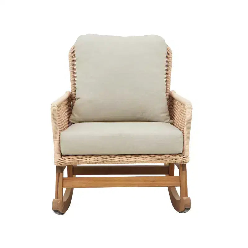 Elegant Wicker Rocking Chair with Cushions, Wooden Glider Rocker Recliner w/ Rattan Armrest Perfect for Indoor and Outdoor Use - ModernLuxe