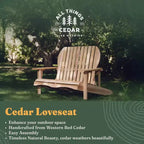 All Things Cedar Handcrafted Wooden Adirondack Loveseat Chair, Comfortable Outdoor Seat for Deck and Patio Furniture, Natural Finish