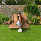 All Things Cedar Handcrafted Wooden Adirondack Loveseat Chair, Comfortable Outdoor Seat for Deck and Patio Furniture, Natural Finish