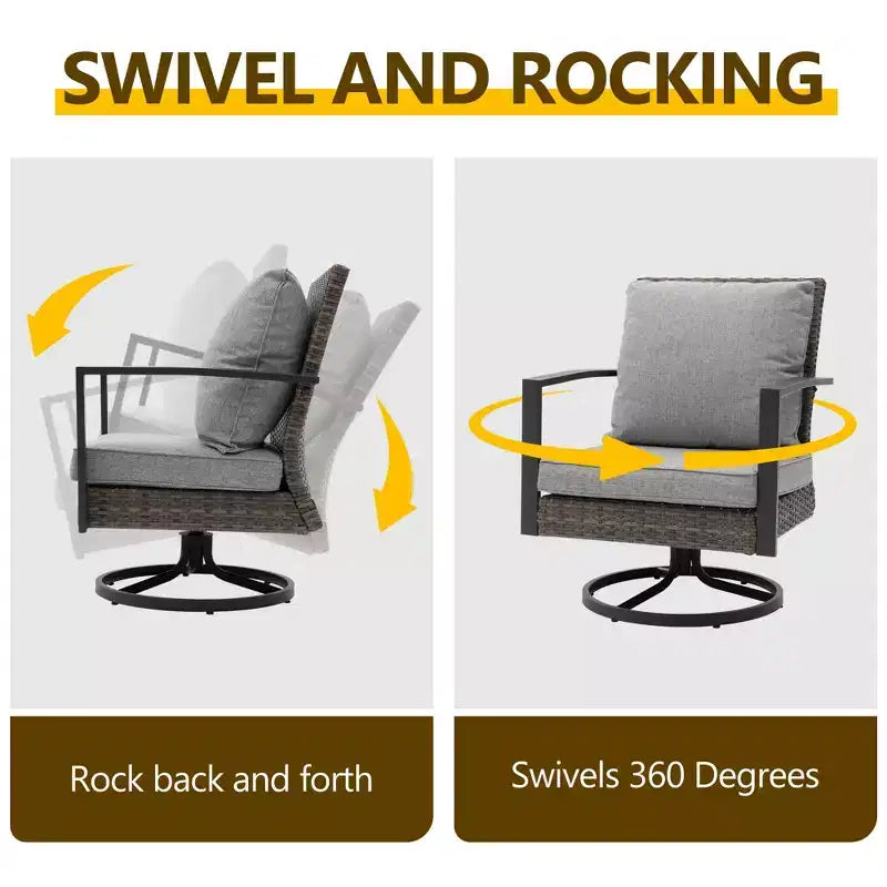 Heynemo Patio Swivel Dining Chairs with 360-Degree Rotating, All Weather Rattan Chairs with Cushions & Metal Frame for Porch, Bistro, Balcony