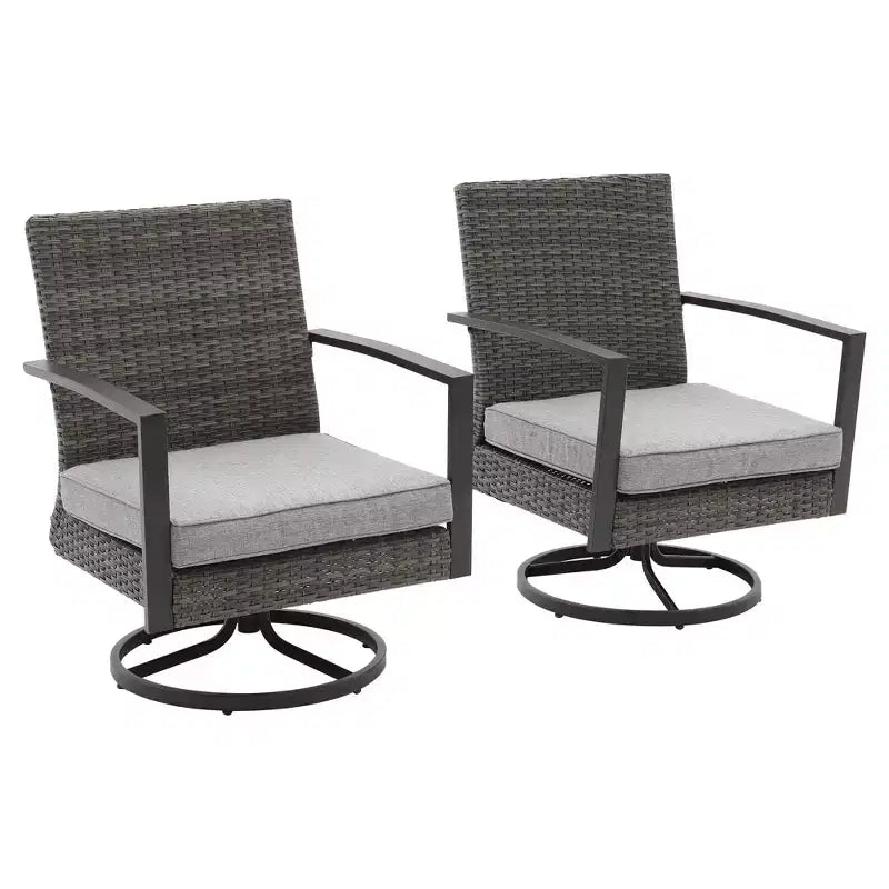 Heynemo Patio Swivel Dining Chairs with 360-Degree Rotating, All Weather Rattan Chairs with Cushions & Metal Frame for Porch, Bistro, Balcony