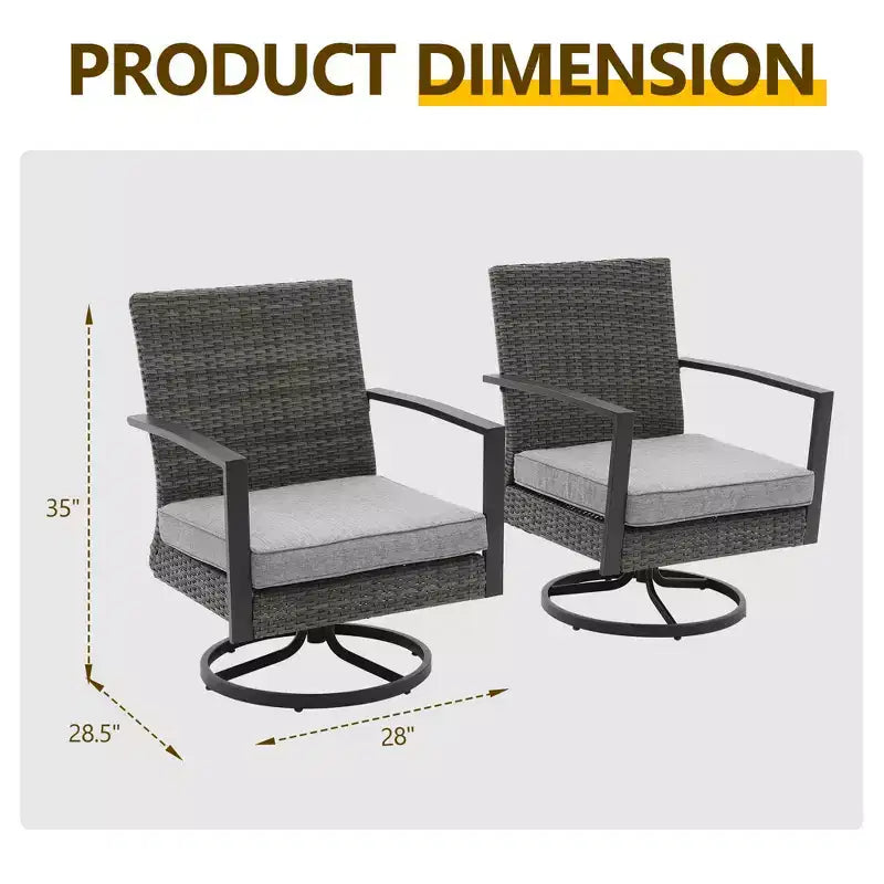 Heynemo Patio Swivel Dining Chairs with 360-Degree Rotating, All Weather Rattan Chairs with Cushions & Metal Frame for Porch, Bistro, Balcony