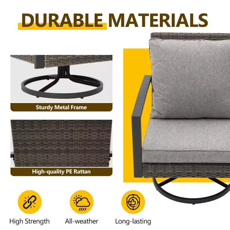 Heynemo Patio Swivel Dining Chairs with 360-Degree Rotating, All Weather Rattan Chairs with Cushions & Metal Frame for Porch, Bistro, Balcony