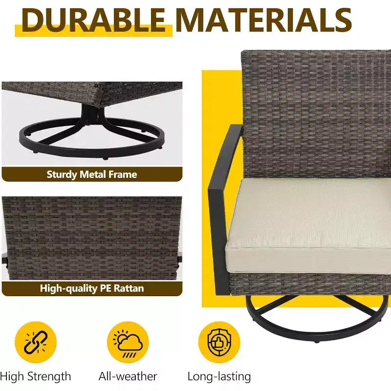 Heynemo Patio Swivel Dining Chairs with 360-Degree Rotating, All Weather Rattan Chairs with Cushions & Metal Frame for Porch, Bistro, Balcony
