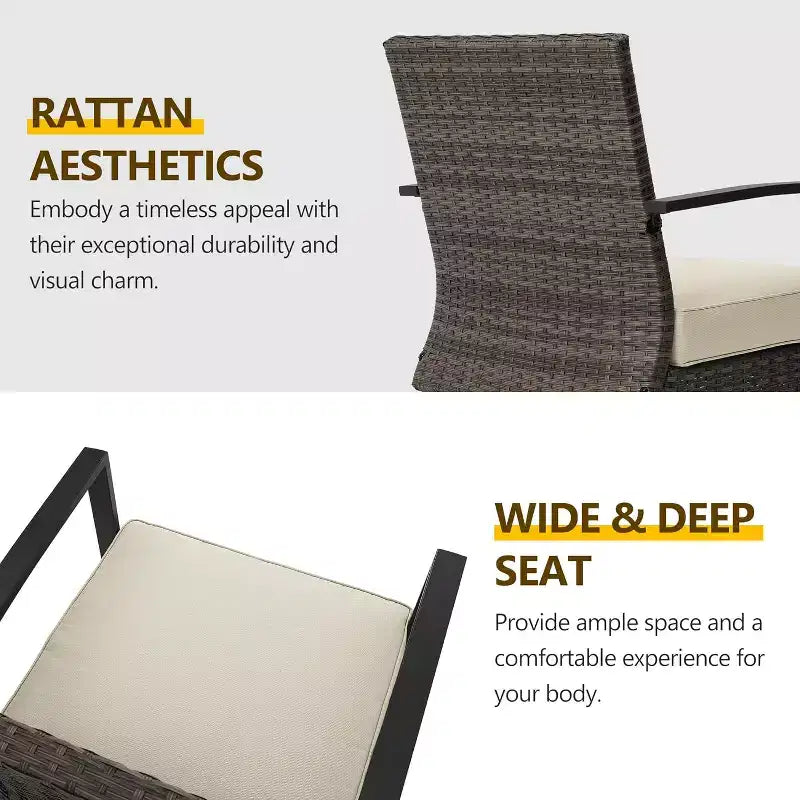 Heynemo Patio Swivel Dining Chairs with 360-Degree Rotating, All Weather Rattan Chairs with Cushions & Metal Frame for Porch, Bistro, Balcony