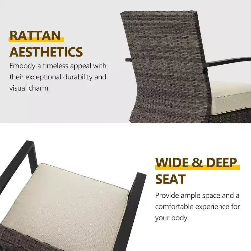 Heynemo Patio Swivel Dining Chairs with 360-Degree Rotating, All Weather Rattan Chairs with Cushions & Metal Frame for Porch, Bistro, Balcony