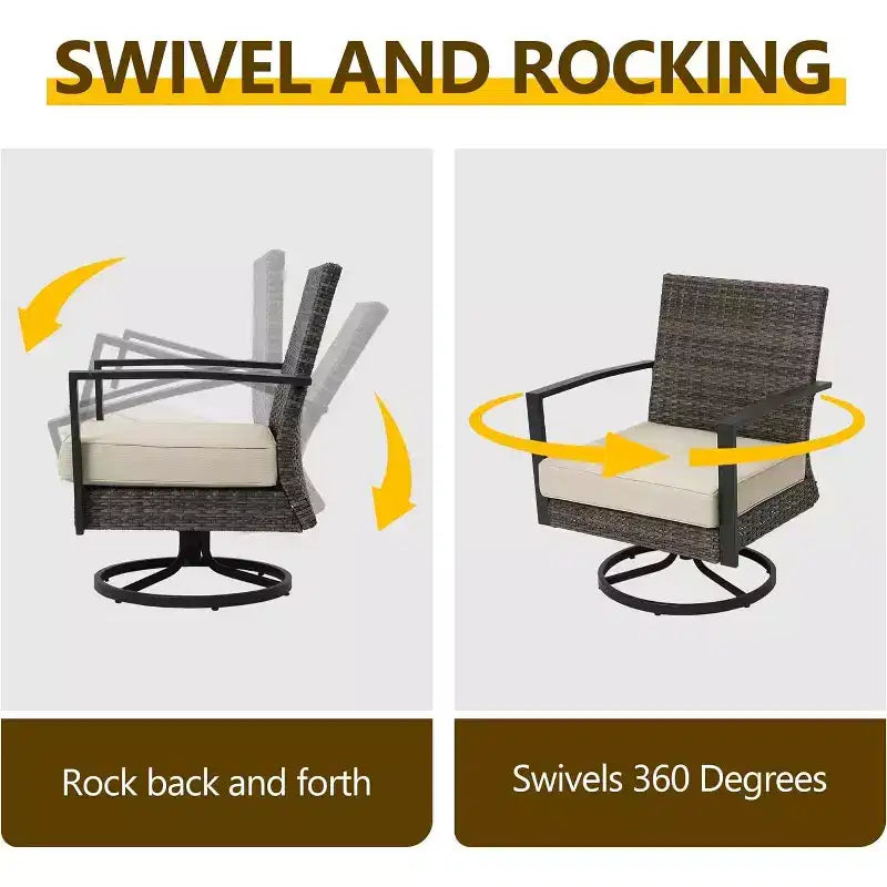 Heynemo Patio Swivel Dining Chairs with 360-Degree Rotating, All Weather Rattan Chairs with Cushions & Metal Frame for Porch, Bistro, Balcony