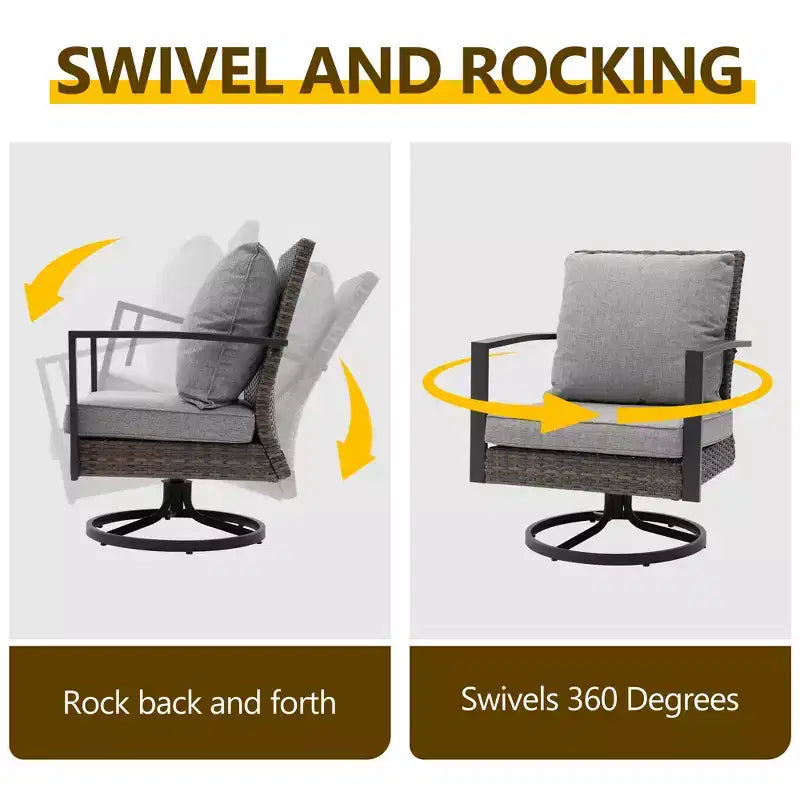 Heynemo Patio Swivel Dining Chairs with 360-Degree Rotating, All Weather Rattan Chairs with Cushions & Metal Frame for Porch, Bistro, Balcony