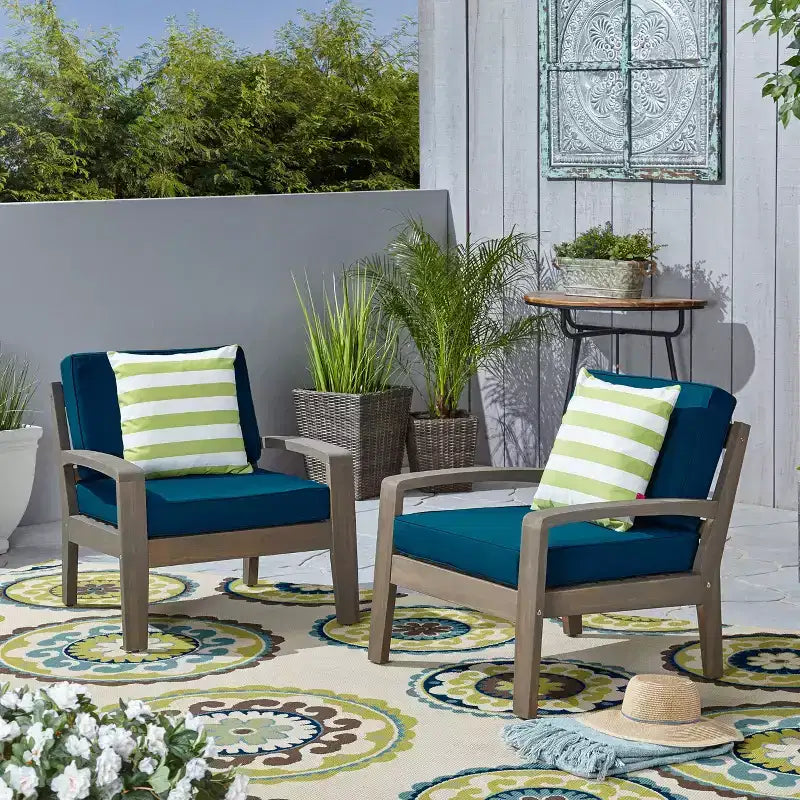 Christopher Knight Home Parma Outdoor Acacia Wood Club Chairs with Water-Resistant Cushions (Set of 2)