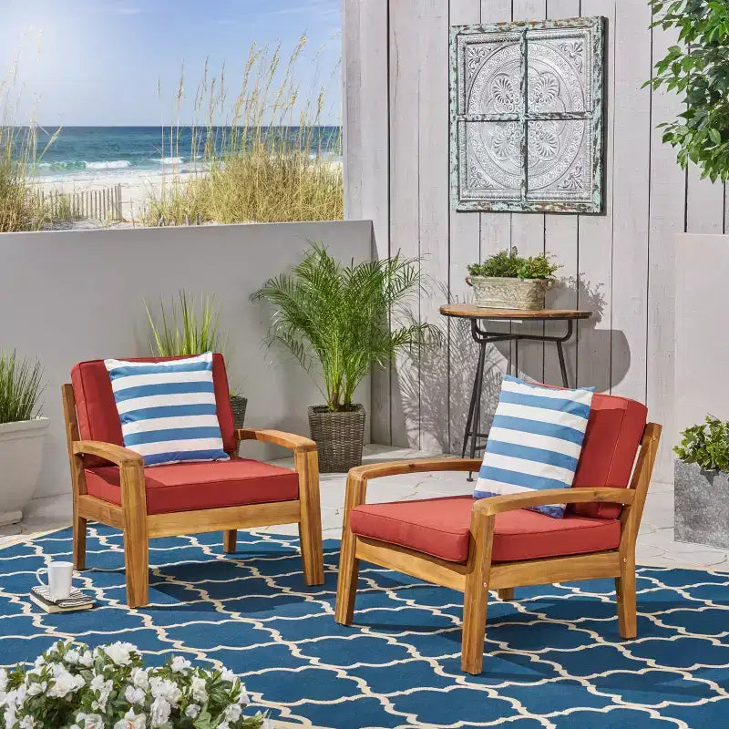 Christopher Knight Home Parma Outdoor Acacia Wood Club Chairs with Water-Resistant Cushions (Set of 2)