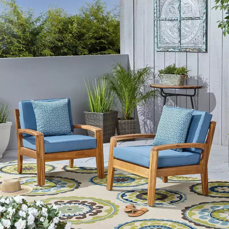 Christopher Knight Home Parma Outdoor Acacia Wood Club Chairs with Water-Resistant Cushions (Set of 2)
