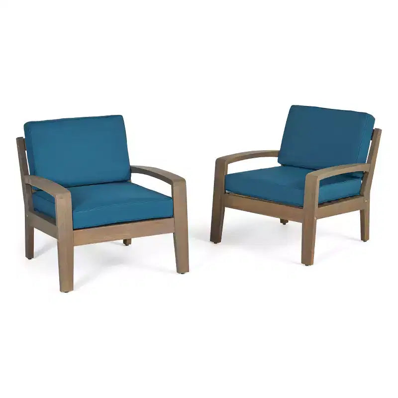 Christopher Knight Home Parma, Sedie club da esterno in legno di acacia con cuscini impermeabili (set da 2)