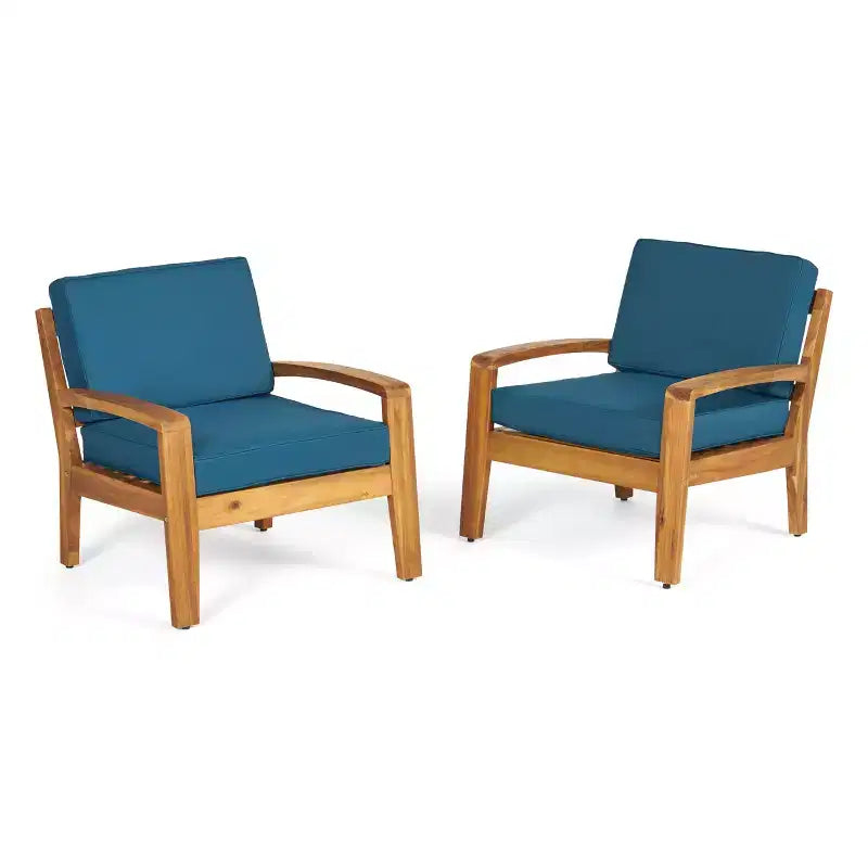 Christopher Knight Home Parma, Sedie club da esterno in legno di acacia con cuscini impermeabili (set da 2)