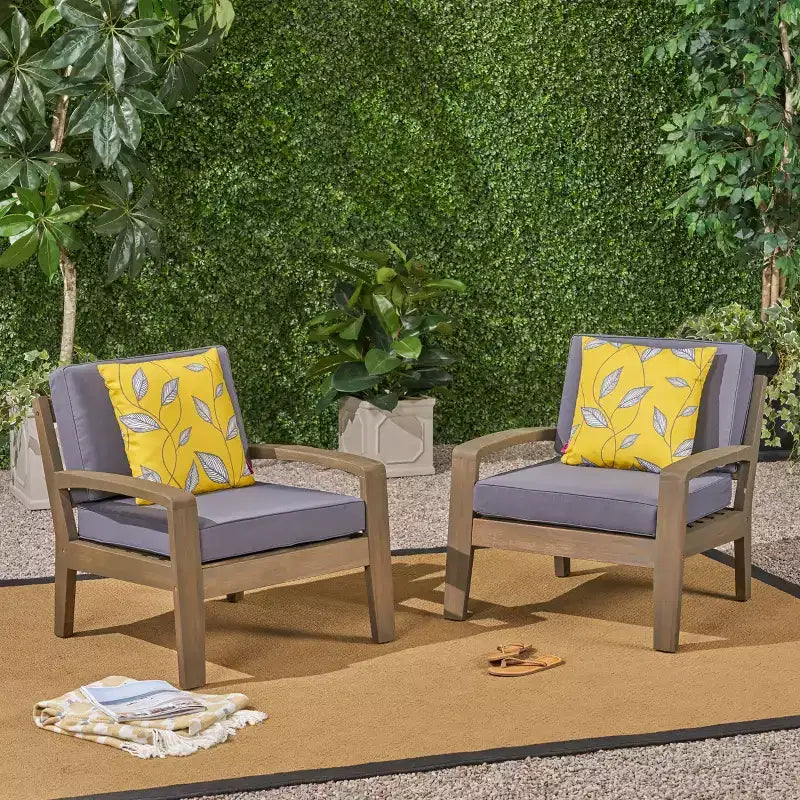 Christopher Knight Home Parma, Sedie club da esterno in legno di acacia con cuscini impermeabili (set da 2)
