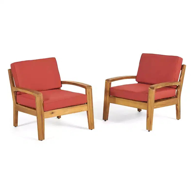 Christopher Knight Home Parma, Sedie club da esterno in legno di acacia con cuscini impermeabili (set da 2)