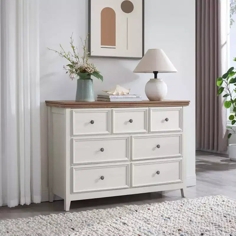 AndMakers Beige 37.66 in. H Accent Cabinet with 7 Drawers