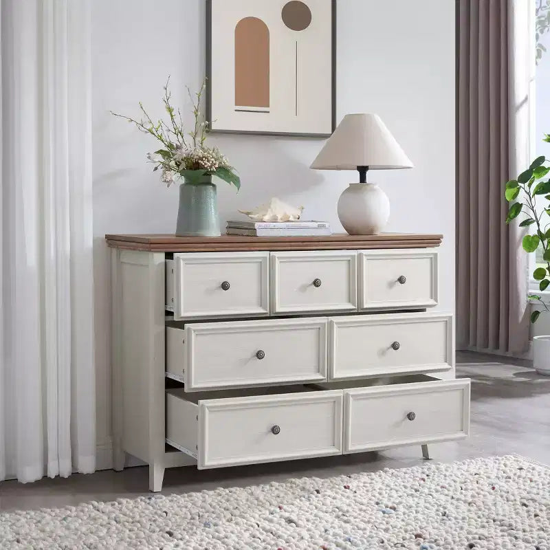 AndMakers Beige 37.66 in. H Accent Cabinet with 7 Drawers