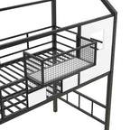 Whisen 93.7''L x 41.4''W House-style Design Metal Loft Bed with Staircase, Storage Rack and Window, with Roof Design