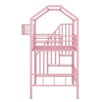 Whisen 93.7''L x 41.4''W House-style Design Metal Loft Bed with Staircase, Storage Rack and Window, with Roof Design