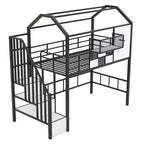 Whisen 93.7''L x 41.4''W House-style Design Metal Loft Bed with Staircase, Storage Rack and Window, with Roof Design
