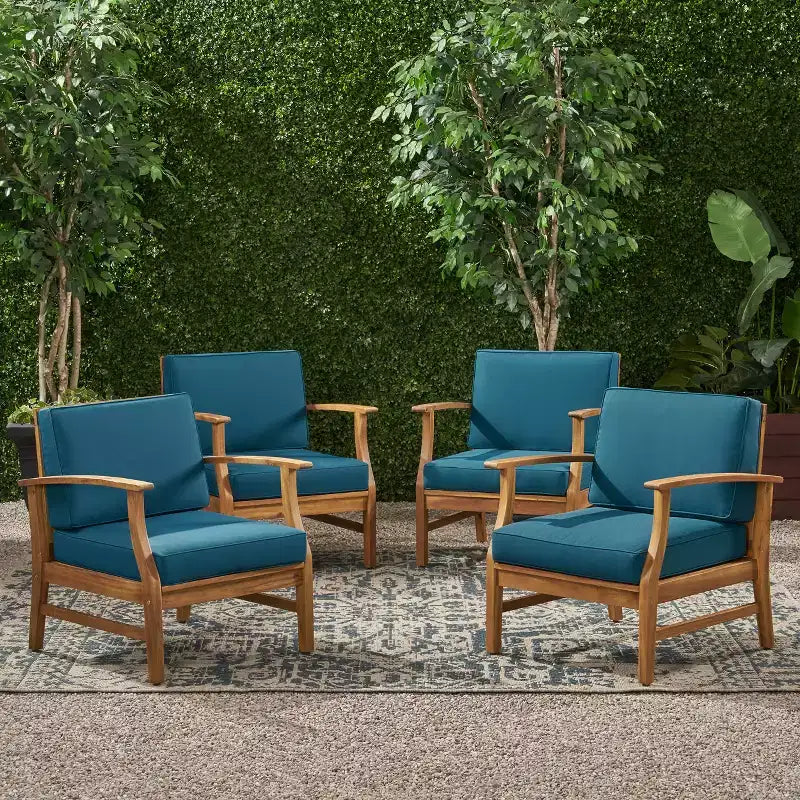 GDFStudio Abena Outdoor Acacia Wood Club Chairs with Cushions (Set of 4)