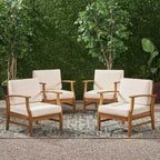 GDFStudio Abena Outdoor Acacia Wood Club Chairs with Cushions (Set of 4)